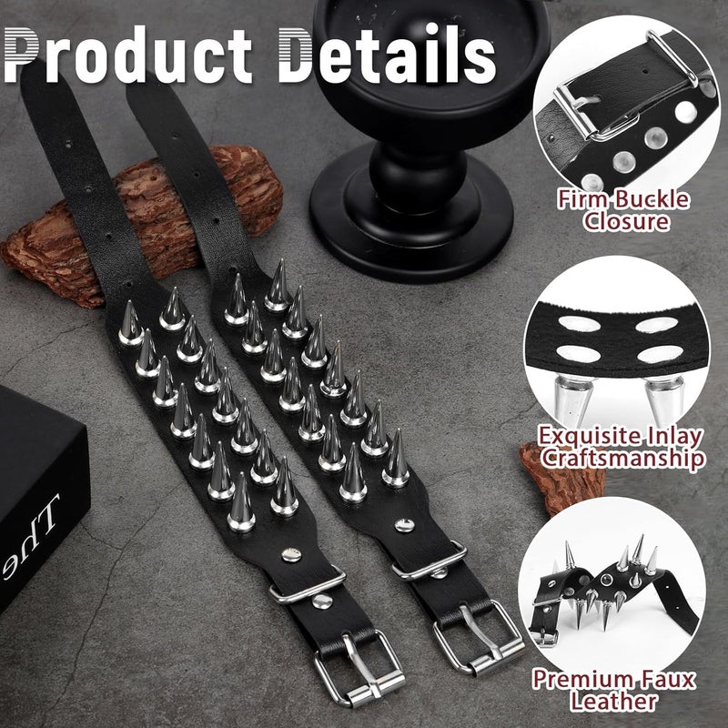 JOLYEAK Punk Leather Rivets Bracelets Punk Rock Leather Studded Bracelets 80s Wristband Emo Gothic Spike Cuff Bracelet Set for Men Women Rocker Outfits Skull Bracelet - Image 4